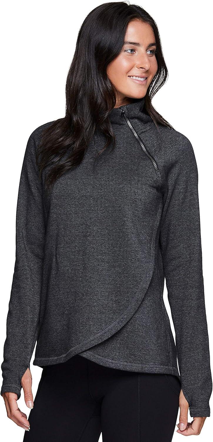 image:imageRBX Activewear Womens Fleece Sweatshirt Fashion Pullover With Pockets Zip Mock Neck and Thumb HolesF19 Charcoal