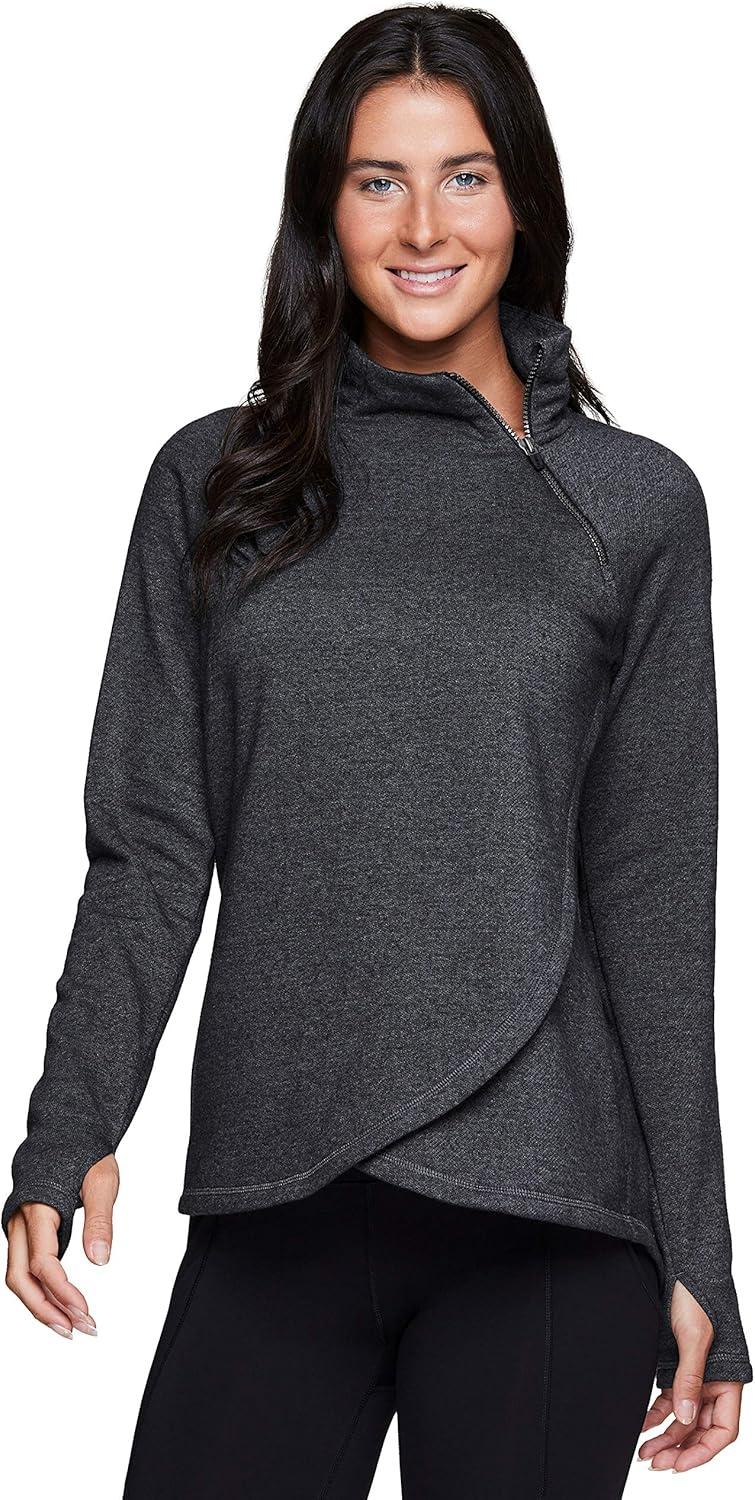 image:imageRBX Activewear Womens Fleece Sweatshirt Fashion Pullover With Pockets Zip Mock Neck and Thumb HolesF19 Charcoal
