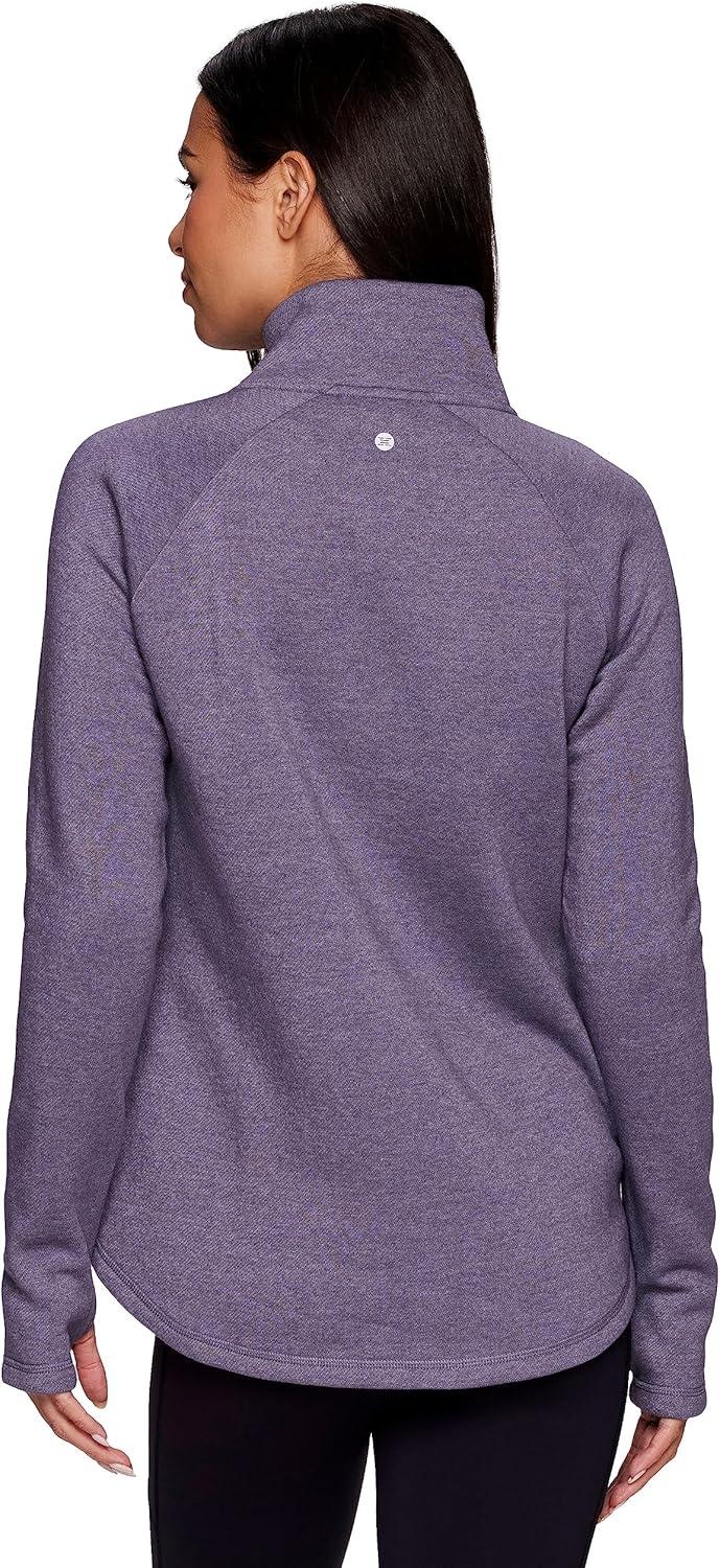 image:imageRBX Activewear Womens Fleece Sweatshirt Fashion Pullover With Pockets Zip Mock Neck and Thumb HolesGrape