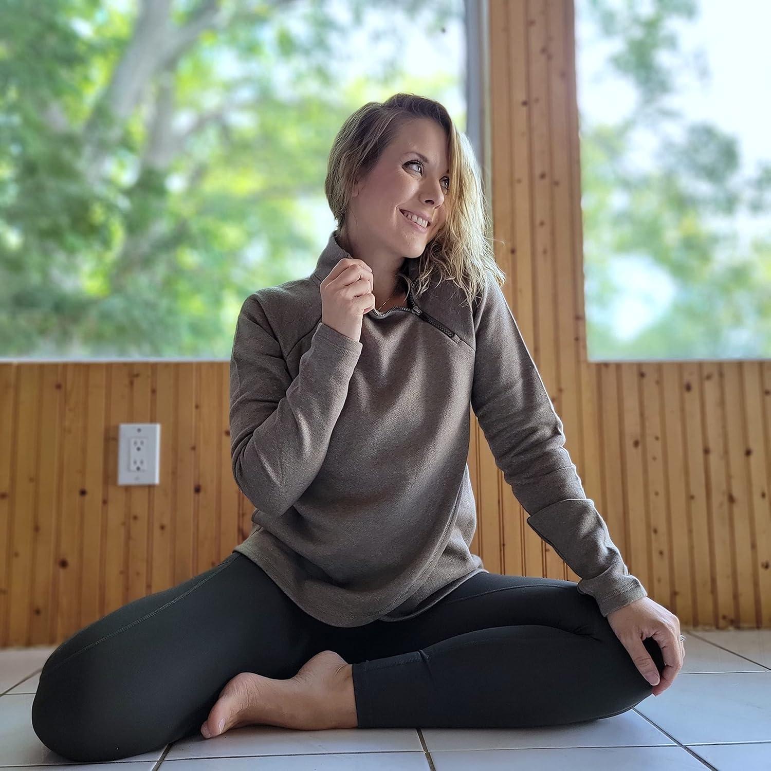 image:imageRBX Activewear Womens Fleece Sweatshirt Fashion Pullover With Pockets Zip Mock Neck and Thumb HolesGrape