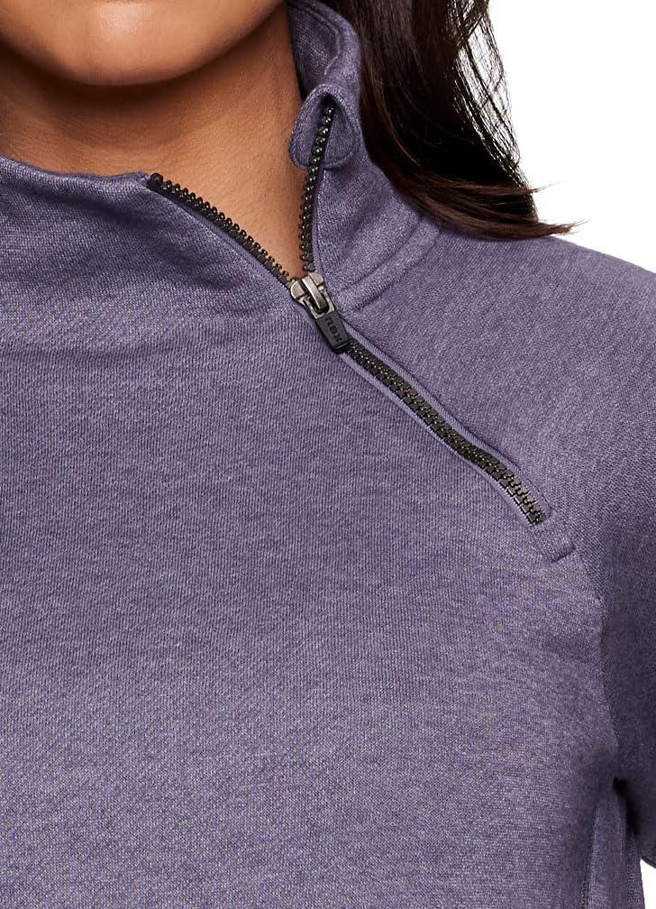 image:imageRBX Activewear Womens Fleece Sweatshirt Fashion Pullover With Pockets Zip Mock Neck and Thumb HolesGrape