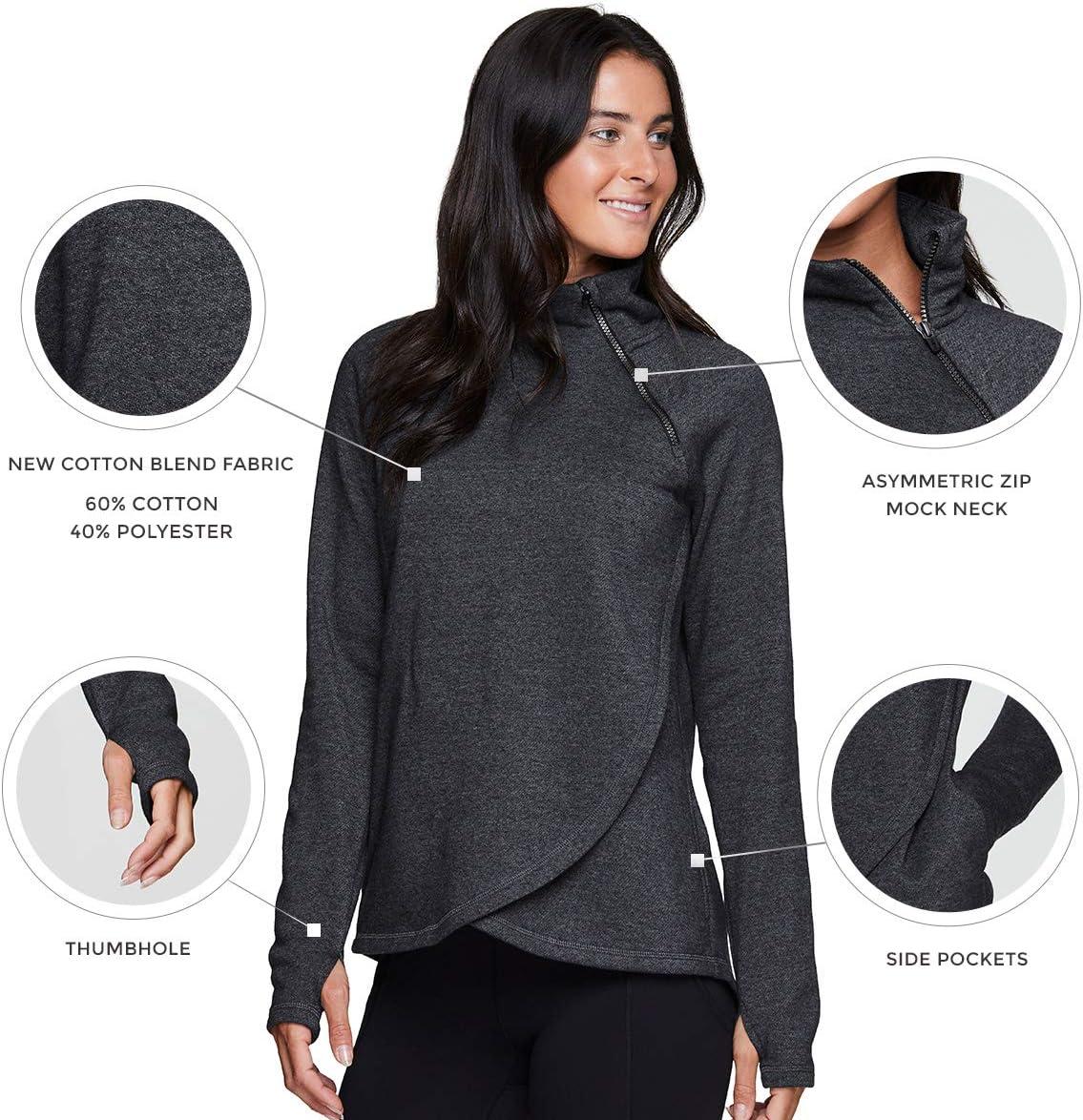 image:imageRBX Activewear Womens Fleece Sweatshirt Fashion Pullover With Pockets Zip Mock Neck and Thumb HolesGreen Slate Heather