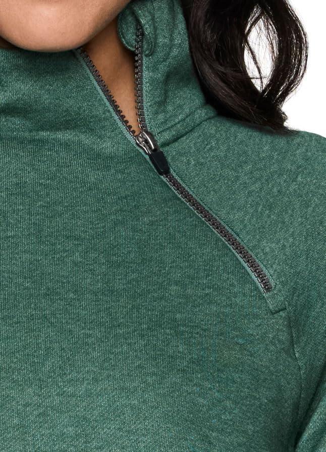 image:imageRBX Activewear Womens Fleece Sweatshirt Fashion Pullover With Pockets Zip Mock Neck and Thumb HolesPine Green Heather