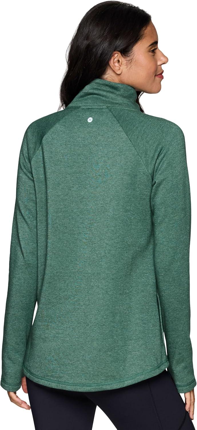 image:imageRBX Activewear Womens Fleece Sweatshirt Fashion Pullover With Pockets Zip Mock Neck and Thumb HolesPine Green Heather