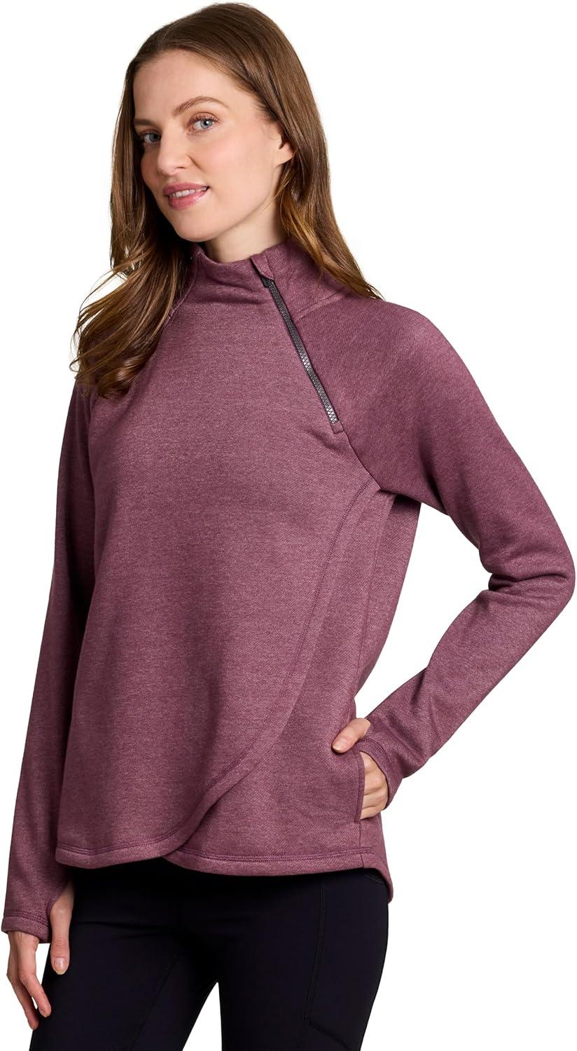 image:imageRBX Activewear Womens Fleece Sweatshirt Fashion Pullover With Pockets Zip Mock Neck and Thumb HolesPlumberry