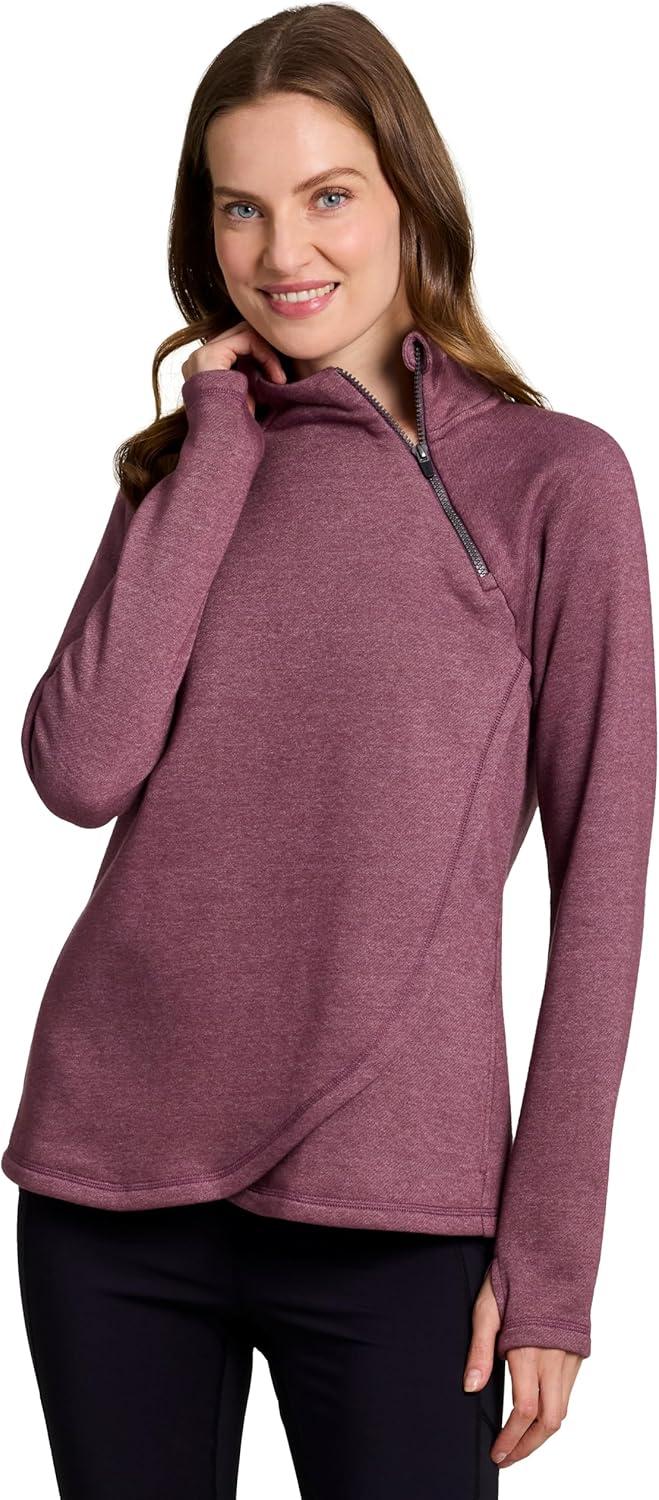image:imageRBX Activewear Womens Fleece Sweatshirt Fashion Pullover With Pockets Zip Mock Neck and Thumb HolesPlumberry