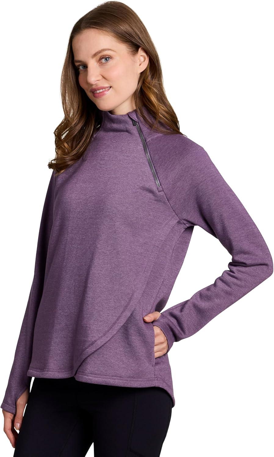 image:imageRBX Activewear Womens Fleece Sweatshirt Fashion Pullover With Pockets Zip Mock Neck and Thumb HolesPurple Haze