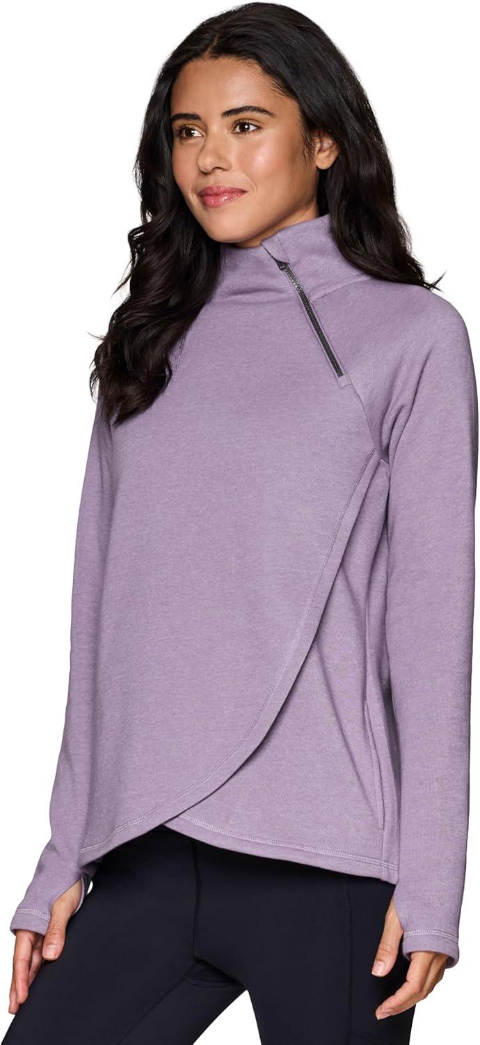 image:imageRBX Activewear Womens Fleece Sweatshirt Fashion Pullover With Pockets Zip Mock Neck and Thumb HolesSmoke Lavender