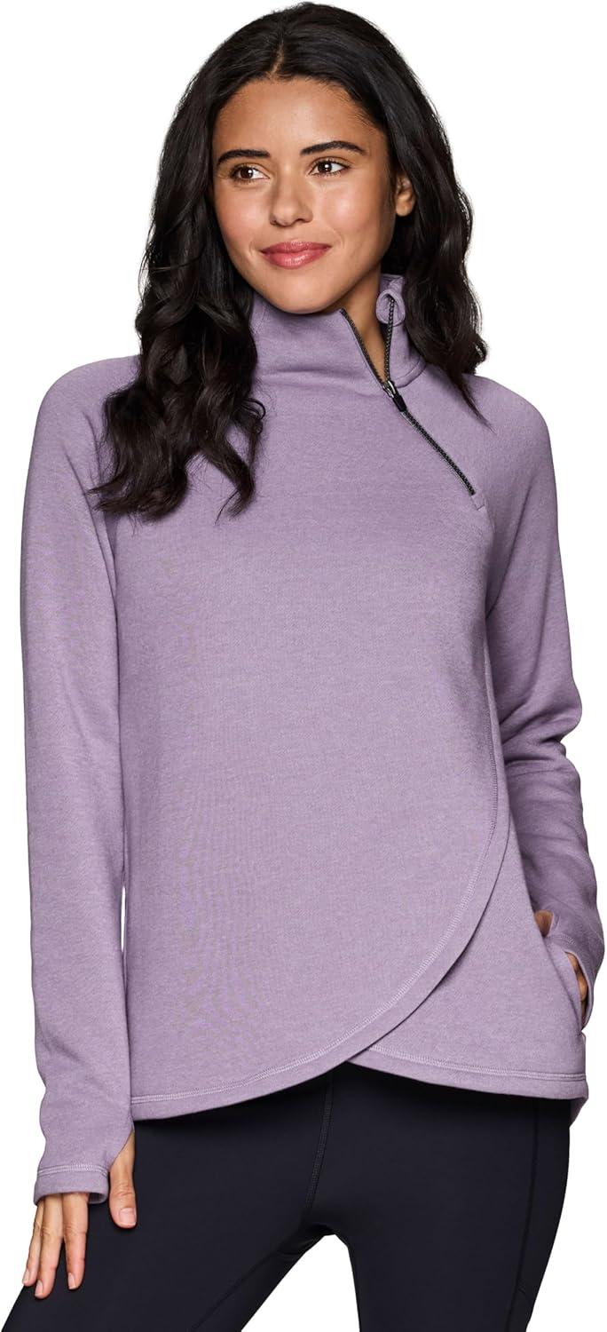 image:imageRBX Activewear Womens Fleece Sweatshirt Fashion Pullover With Pockets Zip Mock Neck and Thumb HolesSmoke Lavender