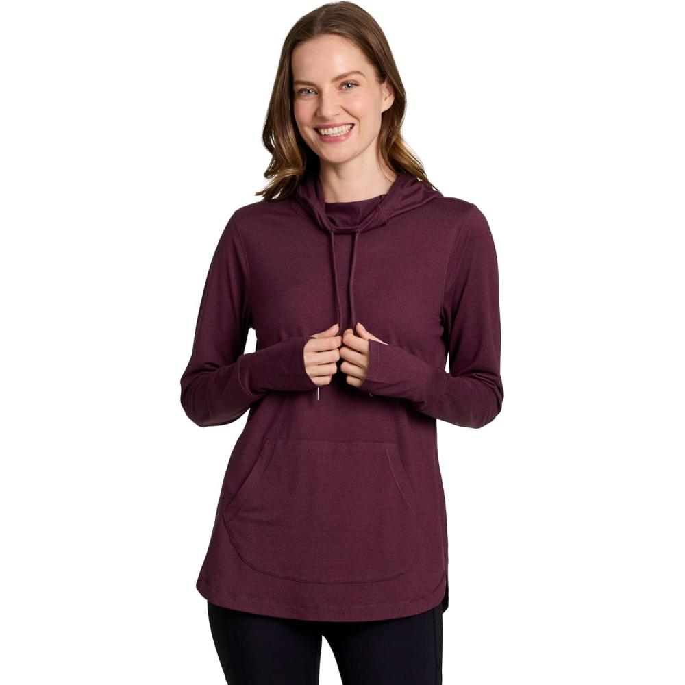 image:imageRBX Active Womens Fashion Yoga Long Sleeve Soft Lightweight Hoodie Pullover TopBurgundy Wine Heather