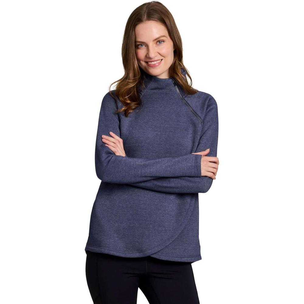 image:imageRBX Activewear Womens Fleece Sweatshirt Fashion Pullover With Pockets Zip Mock Neck and Thumb HolesCrown Blue