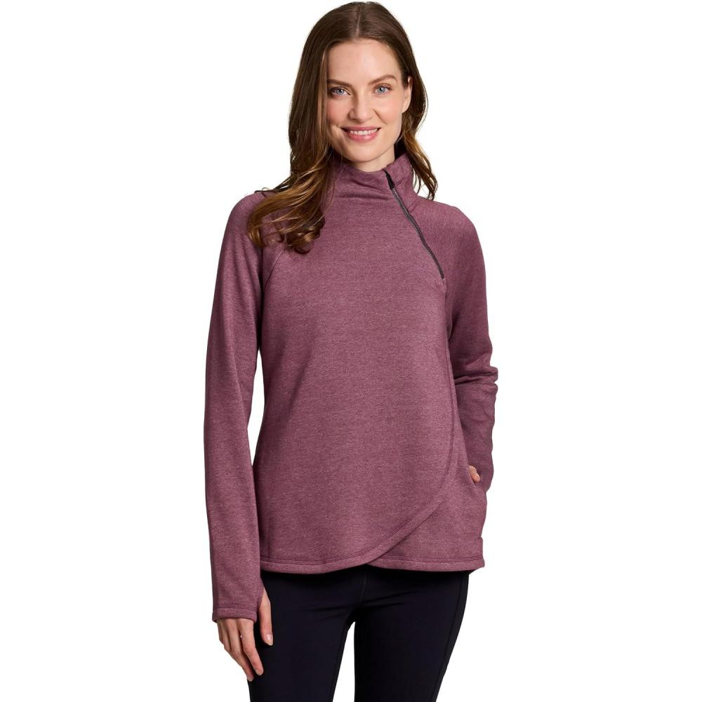 image:imageRBX Activewear Womens Fleece Sweatshirt Fashion Pullover With Pockets Zip Mock Neck and Thumb HolesPlumberry