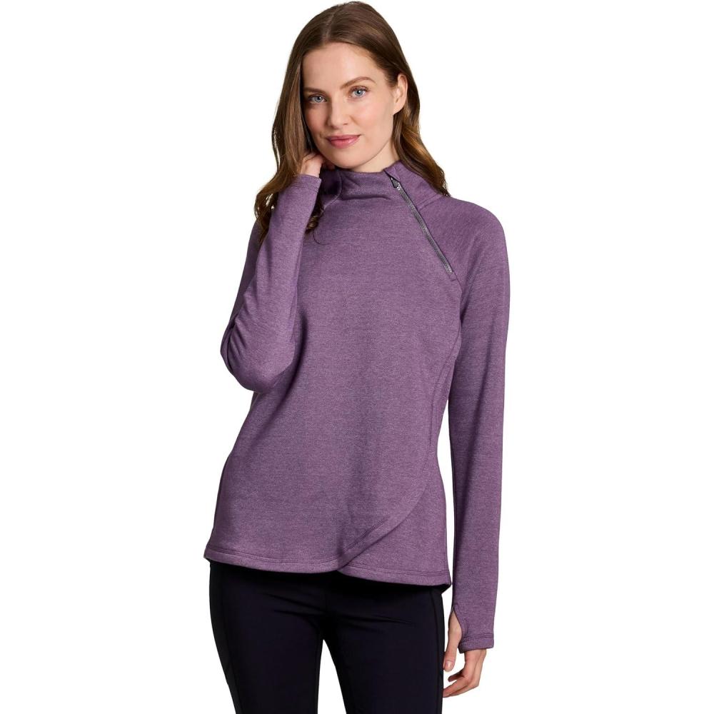 image:imageRBX Activewear Womens Fleece Sweatshirt Fashion Pullover With Pockets Zip Mock Neck and Thumb HolesPurple Haze