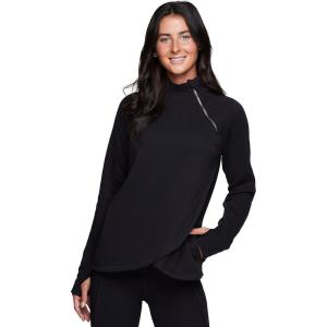 image:imageRBX Activewear Womens Fleece Sweatshirt Fashion Pullover With Pockets Zip Mock Neck and Thumb HolesBlack