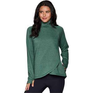 image:imageRBX Activewear Womens Fleece Sweatshirt Fashion Pullover With Pockets Zip Mock Neck and Thumb HolesPine Green Heather
