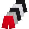 image:imageRBX Boys Athletic Shorts  5 Pack Breathable Performance Mesh Boys Basketball Shorts with Pockets Youth Kids Gym ActivewearGriffin Red Grey Black