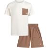 image:imageRBX Boys Athletic Shorts Set  2 Piece Active Short Sleeve Shirt and Woven Performance Running Tech Shorts for Boys 412Ivory Taupe
