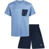 image:imageRBX Boys Athletic Shorts Set  2 Piece Active Short Sleeve Shirt and Woven Performance Running Tech Shorts for Boys 412Light Blue Navy