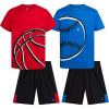 image:imageRBX Boys Shorts Set  4 Piece Poly Interlock Soft Fleece Short Sleeve Graphic Tees and Athletic Gym Shorts for BoysBlue BaseballRed Basketball