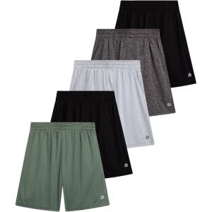 image:imageRBX Boys Athletic Shorts  5 Pack Breathable Performance Mesh Boys Basketball Shorts with Pockets Youth Kids Gym ActivewearBlack Green