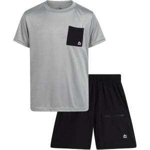image:imageRBX Boys Athletic Shorts Set  2 Piece Active Short Sleeve Shirt and Woven Performance Running Tech Shorts for Boys 412Griffin Black