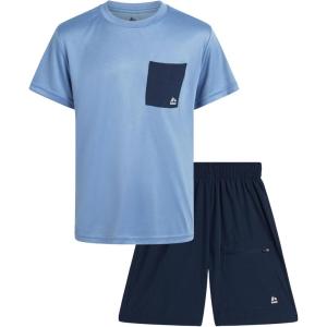 image:imageRBX Boys Athletic Shorts Set  2 Piece Active Short Sleeve Shirt and Woven Performance Running Tech Shorts for Boys 412Light Blue Navy