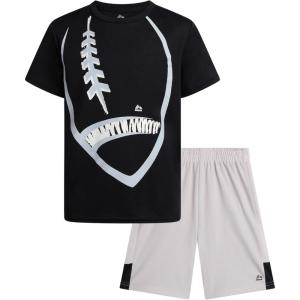 image:imageRBX Boys Athletic Shorts Set  2 Piece Performance Stretch Graphic TShirt and Active Gym Shorts Set for Boys Sizes 812Black Football