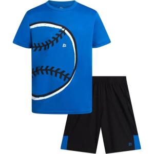 image:imageRBX Boys Athletic Shorts Set  2 Piece Performance Stretch Graphic TShirt and Active Gym Shorts Set for Boys Sizes 812Blue Baseball