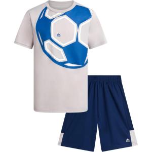 image:imageRBX Boys Athletic Shorts Set  2 Piece Performance Stretch Graphic TShirt and Active Gym Shorts Set for Boys Sizes 812Grey Soccer