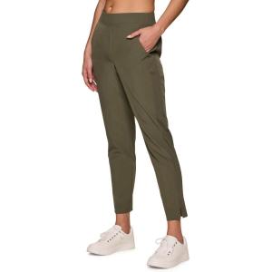 image:imageRBX Womens Ankle Pant Quick Drying Lightweight Stretch Woven FlatFront Straight Leg PantsRibbed Side Olive